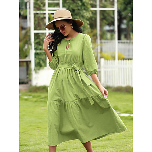 

Women's Swing Dress Midi Dress Blushing Pink Green Short Sleeve Solid Color Spring Summer Casual / Daily 2021 M L XL 2XL 3XL