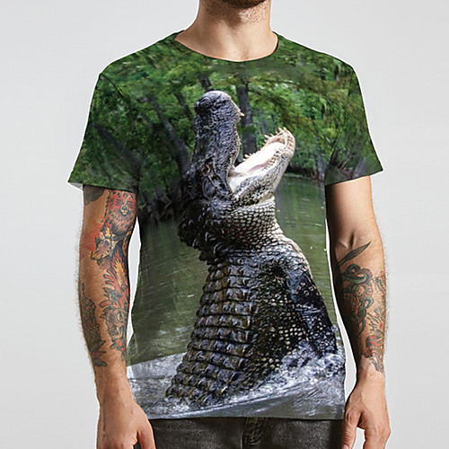 

Men's Unisex Tee T shirt 3D Print Graphic Prints Crocodile Plus Size Print Short Sleeve Casual Tops Basic Designer Big and Tall Green