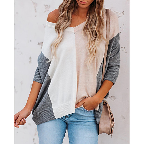 

Women's Solid Color Cardigan Long Sleeve Sweater Cardigans V Neck Gray khaki Brown