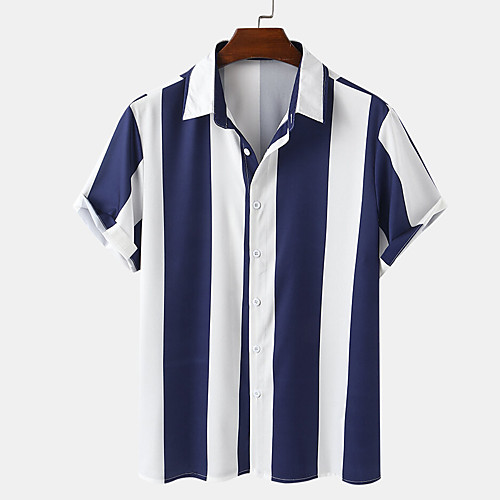 

Men's Shirt Striped Button-Down Short Sleeve Casual Tops Lightweight Casual Fashion Breathable Green