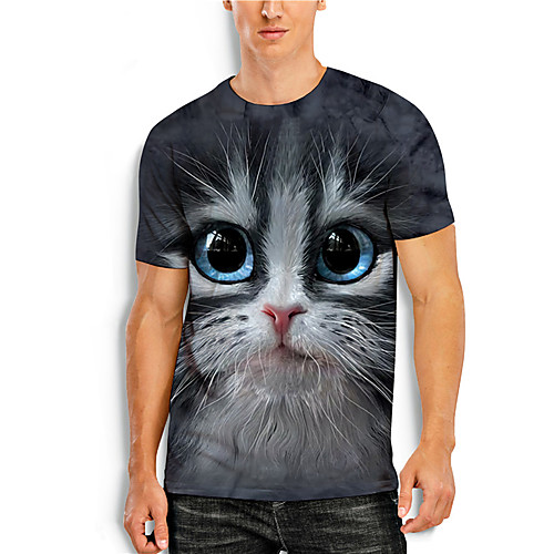 

Men's Tee T shirt 3D Print Cat Graphic Prints Print Short Sleeve Daily Tops Casual Designer Big and Tall Gray