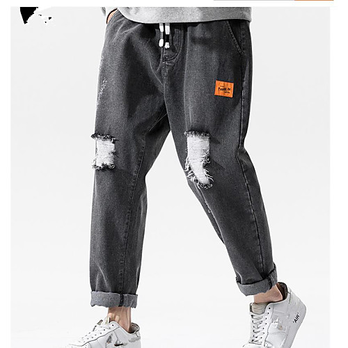 

Men's Chino Pants Jeans Pants Letter Ankle-Length Black Blue
