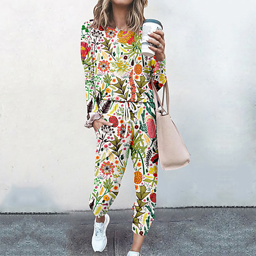 

Women's Basic Streetwear Floral 3D Print Print Vacation Casual / Daily Two Piece Set Tracksuit T shirt Pant Loungewear Drawstring Print Tops