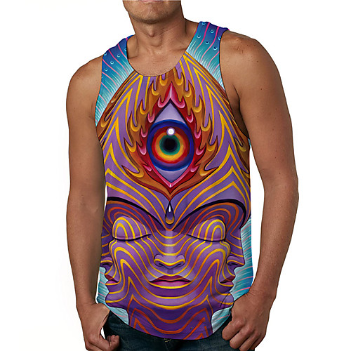 

Men's Tank Top Undershirt 3D Print Graphic Prints Buddha Print Sleeveless Daily Tops Casual Designer Big and Tall Purple