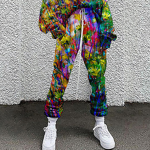 

Women's Fashion Casual / Sporty Comfort Daily Weekend Sweatpants Pants Flower / Floral Full Length Pocket Elastic Drawstring Design Print Red Yellow