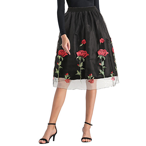 

Women's Daily Date Streetwear Skirts Graphic Embroidered Lace Black