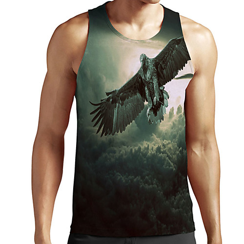 

Men's Unisex Tank Top Undershirt 3D Print Graphic Prints Eagle Animal Plus Size Print Sleeveless Casual Tops Basic Designer Big and Tall Black / White