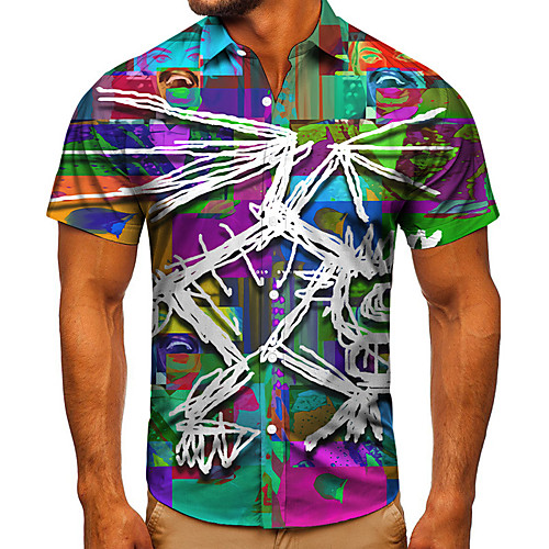 

Men's Shirt 3D Print Graphic Prints Graffiti Button-Down Short Sleeve Street Tops Casual Fashion Classic Breathable Rainbow