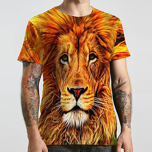 

Men's Unisex Tee T shirt 3D Print Graphic Prints Lion Animal Plus Size Print Short Sleeve Casual Tops Fashion Designer Big and Tall Yellow