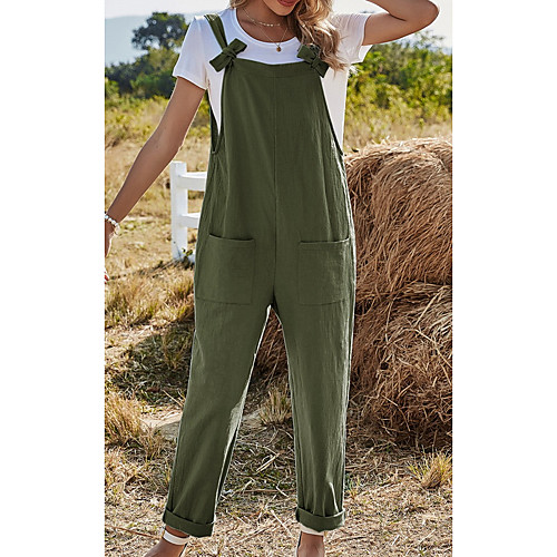 

Women's Ordinary Off Shoulder Blue Blushing Pink Army Green Jumpsuit Solid Colored