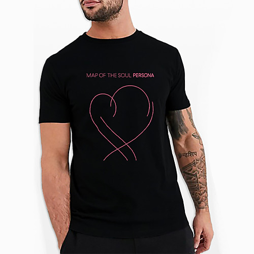 

Men's Unisex Tee T shirt Hot Stamping Heart Graphic Prints Letter Plus Size Print Short Sleeve Casual Tops Cotton Basic Fashion Designer Big and Tall Black