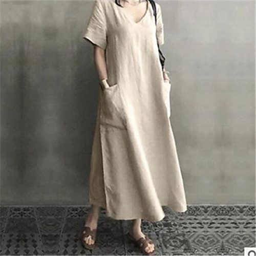 

Women's Swing Dress Midi Dress Blushing Pink Black Apricot Short Sleeve Solid Color Spring Summer Casual / Daily 2021 M L XL XXL XXXL 4XL 5XL