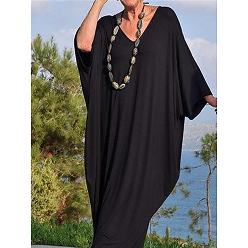 

Women's Loose Maxi long Dress Black Half Sleeve Solid Color Spring Summer Casual / Daily Loose 2021 S M L XL XXL XXXL