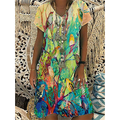 

Women's A Line Dress Knee Length Dress Green Short Sleeve Tie Dye Summer V Neck Elegant Casual 2021 S M L XL XXL 3XL 4XL 5XL