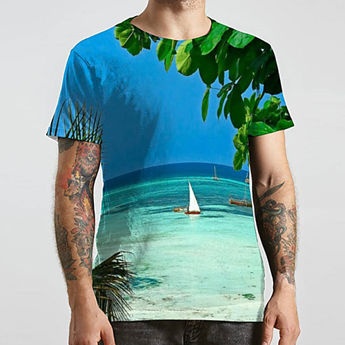 

Men's Unisex Tee T shirt Shirt 3D Print Graphic Prints Beach Plus Size Print Short Sleeve Casual Tops Basic Designer Big and Tall Round Neck Blue / Summer
