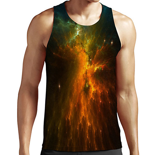 

Men's Unisex Tank Top Undershirt 3D Print Galaxy Graphic Prints Plus Size Print Sleeveless Casual Tops Basic Designer Big and Tall Yellow