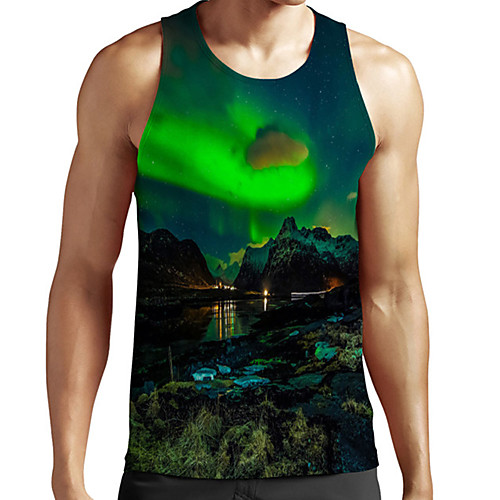 

Men's Unisex Tank Top Undershirt Shirt 3D Print Scenery Graphic Prints Plus Size Print Sleeveless Casual Tops Basic Fashion Designer Breathable Round Neck Green / Sports / Summer