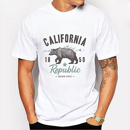 

Men's T shirt Other Prints Letter Animal Print Short Sleeve Daily Tops Simple White