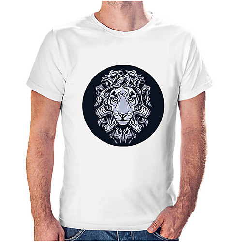 

Men's Unisex Tee T shirt Hot Stamping Graphic Prints Lion Animal Plus Size Print Short Sleeve Casual Tops Cotton Basic Fashion Designer Big and Tall Wine White Black