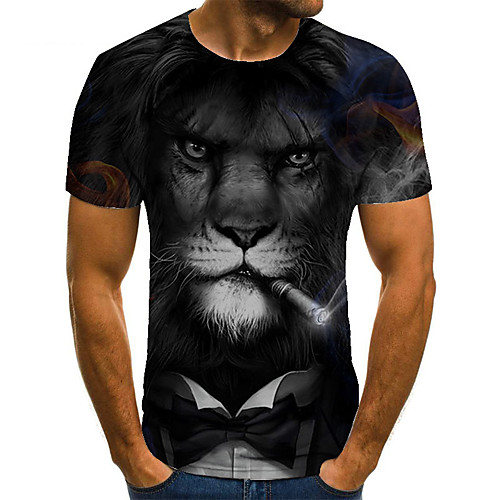 

Men's Unisex Tee T shirt 3D Print Graphic Prints Lion Plus Size Print Short Sleeve Casual Tops Basic Fashion Designer Big and Tall Black
