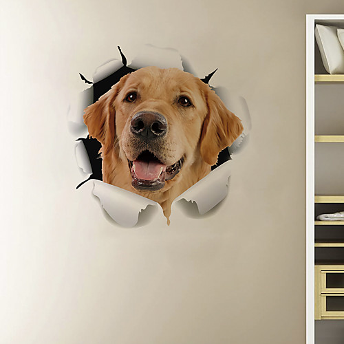

3D Broke the Wall Effect Dog Cartoon Home Children's Room Background Decoration Can Be Removed Stickers