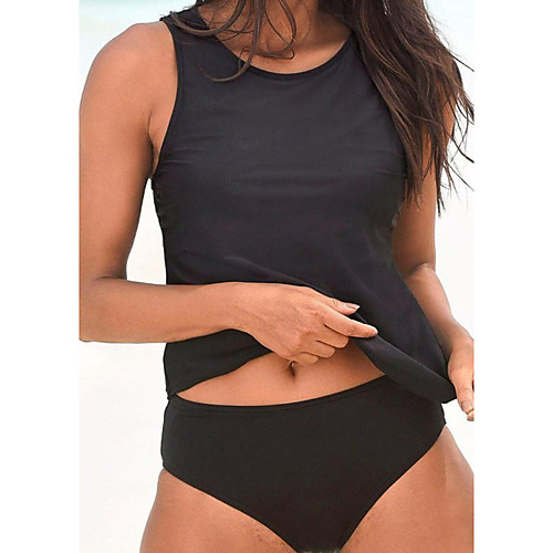 

Women's Tankini 2 Piece Swimsuit Slim Solid Color Black Navy Blue Swimwear Padded Vest Strap Bathing Suits New Casual Sexy / Padded Bras