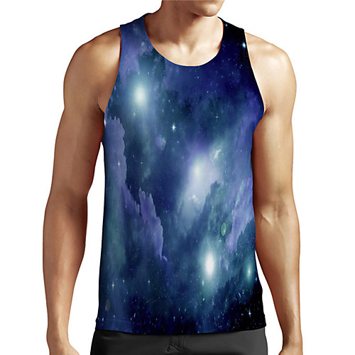 

Men's Unisex Tank Top Undershirt 3D Print Galaxy Graphic Prints Plus Size Print Sleeveless Casual Tops Basic Designer Big and Tall Blue