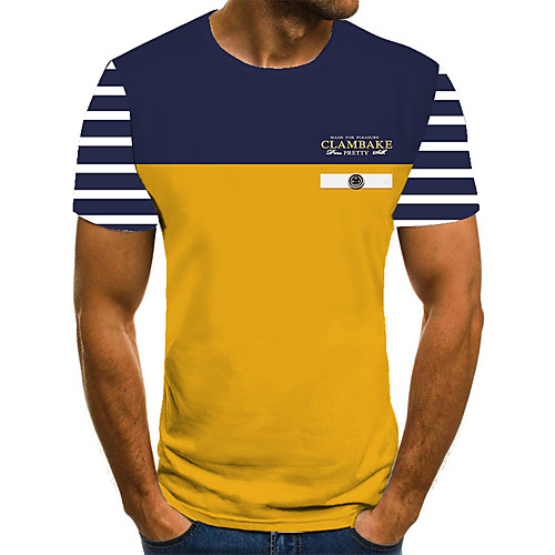 

Men's Unisex Tee T shirt 3D Print Striped Graphic Prints Plus Size Print Short Sleeve Casual Tops Basic Fashion Designer Big and Tall Yellow