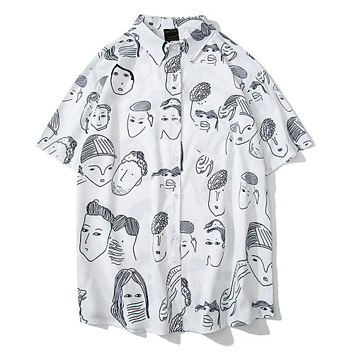 

Men's Shirt Other Prints Graphic Portrait Button-Down Print Short Sleeve Casual Tops 100% Cotton Basic Hawaiian Distressed White Black Army Green