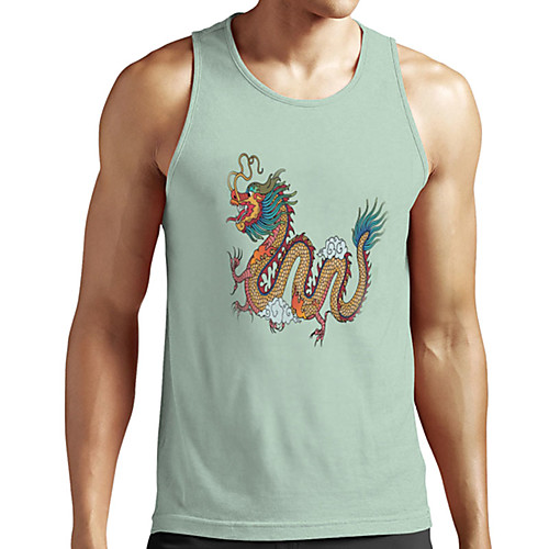 

Men's Unisex Tank Top Undershirt 3D Print Dragon Graphic Prints Plus Size Print Sleeveless Casual Tops Basic Designer Big and Tall Green