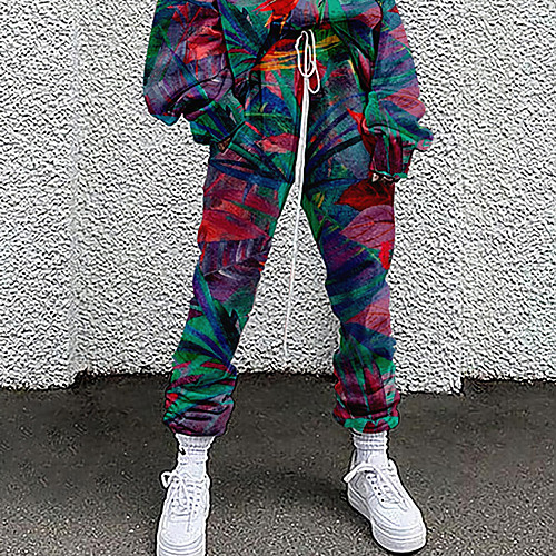 

Women's Fashion Casual / Sporty Comfort Daily Weekend Sweatpants Pants Plants Graphic Full Length Pocket Elastic Drawstring Design Print Red