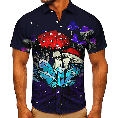 

Men's Shirt 3D Print Graphic Prints Mushroom Button-Down Short Sleeve Street Tops Casual Fashion Classic Breathable Black