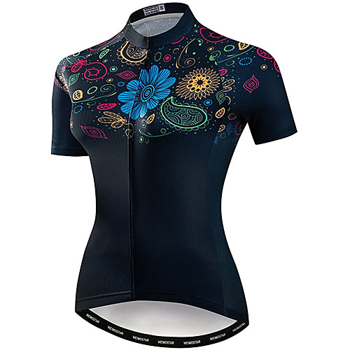 

21Grams Women's Short Sleeve Cycling Jersey Summer Spandex Polyester Dark Blue Floral Botanical Bike Jersey Top Mountain Bike MTB Road Bike Cycling Quick Dry Moisture Wicking Breathable Sports