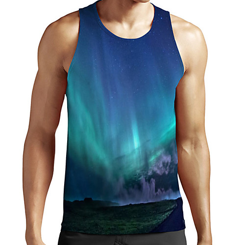 

Men's Unisex Tank Top Undershirt 3D Print Scenery Graphic Prints Plus Size Print Sleeveless Casual Tops Basic Fashion Designer Breathable Blue