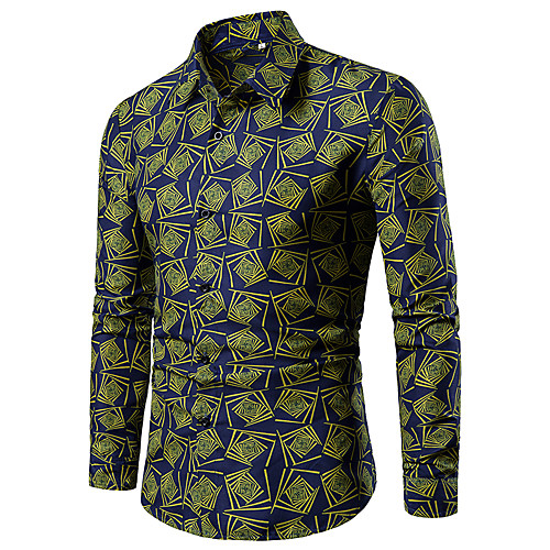 

Men's Shirt Other Prints Lattice Print Long Sleeve Daily Tops Beach Black Blue Green