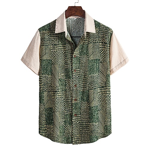 

Men's Shirt Other Prints Graphic Short Sleeve Daily Tops Casual Light Green