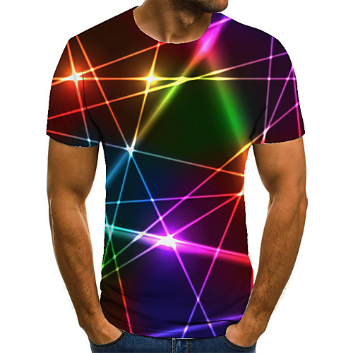 

Men's Unisex Tee T shirt 3D Print Graphic Prints Linear Plus Size Print Short Sleeve Casual Tops Basic Fashion Designer Big and Tall Rainbow