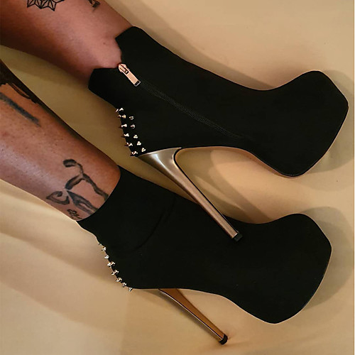 

Women's Boots High Heel Round Toe Booties Ankle Boots Satin Rivet Solid Colored Black / Knee High Boots