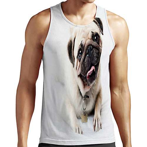 

Men's Unisex Tank Top Undershirt 3D Print Dog Graphic Prints Animal Plus Size Print Sleeveless Casual Tops Basic Designer Big and Tall White