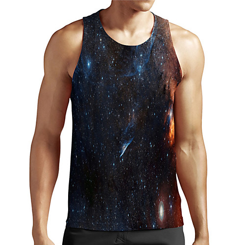 

Men's Unisex Tank Top Undershirt 3D Print Galaxy Graphic Prints Plus Size Print Sleeveless Casual Tops Basic Designer Big and Tall Black