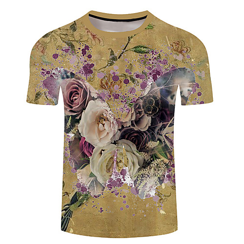 

Men's Unisex Tee T shirt 3D Print Butterfly Graphic Prints Plus Size 3D Print Short Sleeve Casual Tops Basic Designer Big and Tall Light Yellow Green / Gray Yellow