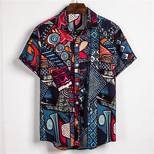 

Men's Shirt Geometry Button-Down Short Sleeve Casual Tops Casual Fashion Breathable Comfortable Blue