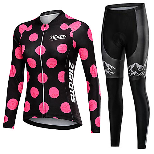 

21Grams Women's Long Sleeve Cycling Jersey with Tights Winter Fleece Pink / Black Sugar Skull Skull Bike Clothing Suit Ultraviolet Resistant Quick Dry Breathable Back Pocket Sports Sugar Skull