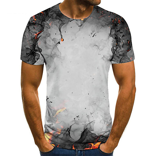 

Men's Unisex Tee T shirt 3D Print Color Block Graphic Prints Plus Size Print Short Sleeve Casual Tops Basic Fashion Designer Big and Tall Gray