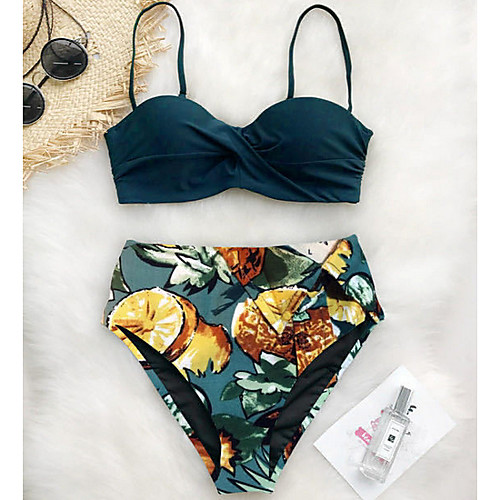 

Women's Bikini 2 Piece Swimsuit Slim Print Floral Solid Color Black Blue Red Army Green Green Swimwear Camisole Padded Strap Bathing Suits New Casual Sexy