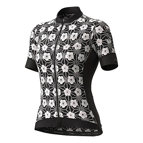 

21Grams Women's Short Sleeve Cycling Jersey Summer Spandex Polyester BlackWhite Floral Botanical Bike Jersey Top Mountain Bike MTB Road Bike Cycling Quick Dry Moisture Wicking Breathable Sports