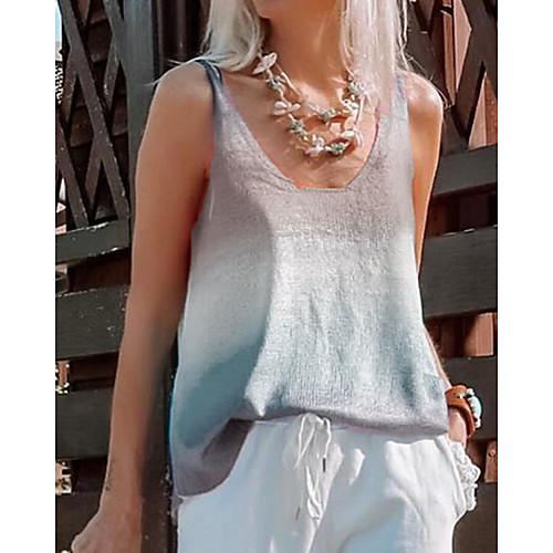 

Women's Stylish Color Block Vest Sleeveless Sweater Cardigans V Neck Summer Blue Orange Gray