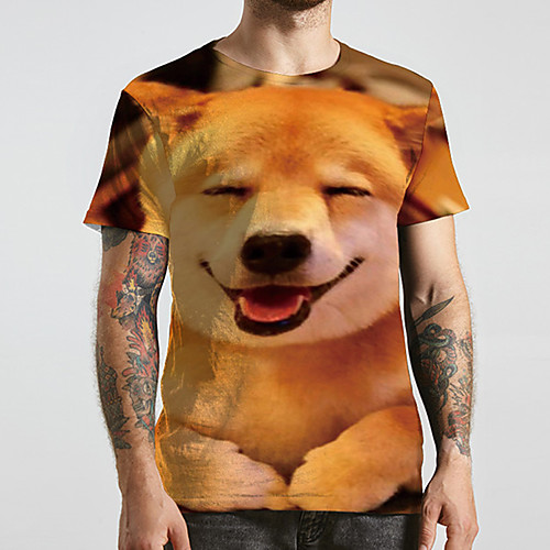

Men's Unisex Tee T shirt 3D Print Dog Graphic Prints Plus Size Print Short Sleeve Casual Tops Basic Designer Big and Tall Yellow