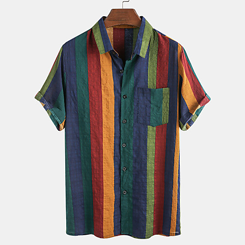 

Men's Shirt Striped Button-Down Short Sleeve Casual Tops Lightweight Casual Fashion Breathable Green