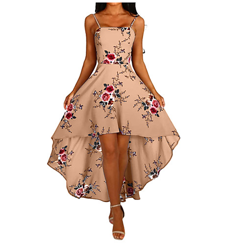 

Women's Strap Dress Knee Length Dress Blushing Pink White Light Blue Sleeveless Floral Backless Zipper Plus High Low Spring Summer Elegant 2021 S M L XL XXL / Print